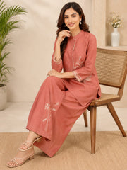 Elegant Dusty Rose Cotton Silk Embroidered Co-Ord Set