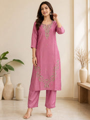 Blush Pink Shimmer Kurta Set with Cutdana Embroidery
