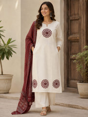 Handloom Cotton A-Line Kurta Set with Ajrakh Patching & Kota Doriya Dupatta