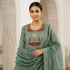 Graceful Sage Green Salsa Anarkali Set with Dupatta