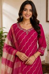 Exquisite Pink Crepe Handwork Kurta Set with Dupatta