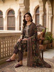 Elegant Black Floral Printed Viscose Rayon Kurta Set with Dupatta