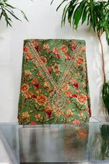 Vintage Garden Bloom – Floral Printed Embroidered Unstitched Suit Set