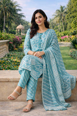 Pastel Aqua Daily Wear Cotton Kurta Set with Dupatta