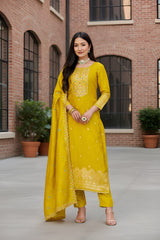 Pure Dola Russian Jacqard with Khatli Handwork Suit Set and Chanderi Silk Heavy Dupatta