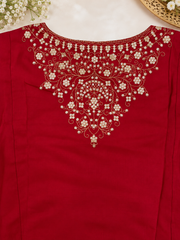 Regal Red Dola Silk Embroidered Suit Set with Dupatta