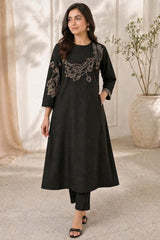 Black Handloom Cotton Embroidered Cotton A-Line Kurta Set
