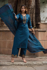 Premium Dabu Cotton Kurta Set with Embroidered Bottom