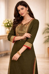 Elegant Green Cotton Kurta Set with Printed Dupatta