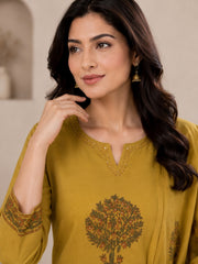 Mustard Yellow Printed Cotton Kurta Set with Dupatta