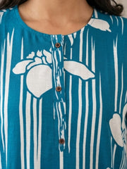 Elegant Blue Printed Cotton Kurta Set with Dupatta