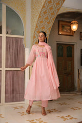 Blush Pink Mul Cotton Embroidered Kurta Set with Dupatta