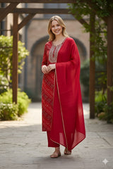 Elegant double shade Muslin Embroidered Suit Set