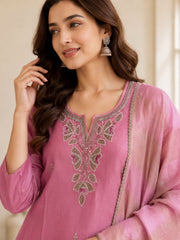 Blush Pink Shimmer Kurta Set with Cutdana Embroidery