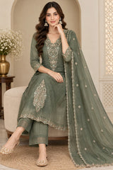 Elegant & Stylish Sage Green Embroidered Salsa Kurta Set with Dupatta