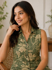 Olive Green Elegant Rayon Co-ord Set (Sleeves Included)