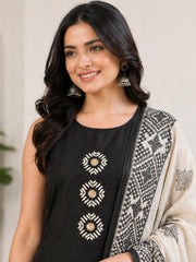 Black Muslin Real Mirror Work A Line Kurta Set with Designer Dupatta (Sleeves Included)