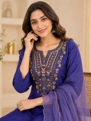 Royal Blue Dola Silk Embroidered Kurta Set with Dupatta