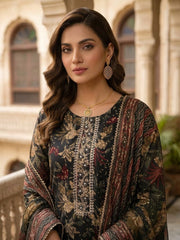 Elegant Black Floral Printed Viscose Rayon Kurta Set with Dupatta