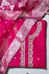 Royal Pink Roman Silk Embroidered Unstitched Suit