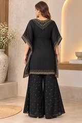 Elegant Black Chinon Embellished Kaftan Set with Flared Pants