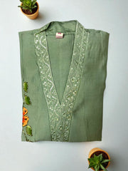 Pastel Green Silk Blend Floral Anarkali Suit Set