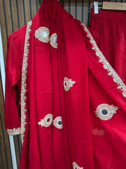 Beautiful Red Chinon Embroidered Kurta Set