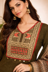 Elegant Green Cotton Kurta Set with Printed Dupatta