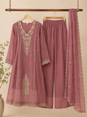 Graceful Dusty Rose Embroidered Salsa Kurta Set with Dupatta