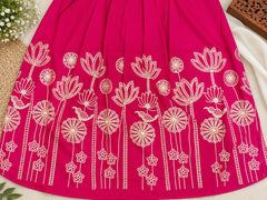 Beautiful Rani Pink Anarkali Style Embroidered Cotton Kurta Set with Dupatta