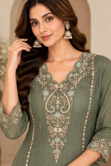 Elegant & Stylish Sage Green Embroidered Salsa Kurta Set with Dupatta