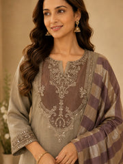 Stylish Embroidered Salsa Kurta Set with Striped Dupatta