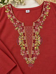 Pure Cotton Maroon Embroidered Kurta Palazzo Set with Dupatta