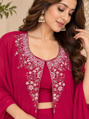 Elegant Chinon Cape Co-ord Set with Flared Pants