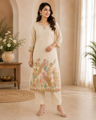 Cream Kota Doriya Kurta Set with Dupatta