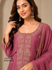 Elegant Mauve Chinon Kurta Set with Cutdana Embroidery