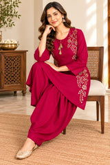 Elegant Cherry Embroidered Kurta with Farsi Salwar