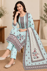Printed Chikankari Cotton Kurta Set with Dupatta
