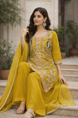 Mustard Yellow Hand Embroidered Sharara Set