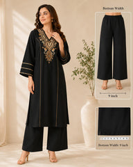 Black Embroidered Khadi Cotton Kurta Set with Dupatta