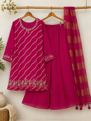 Exquisite Pink Crepe Handwork Kurta Set with Dupatta