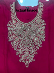 Rani Pink Vichitra Silk Kurta Set with Embroidered Dupatta & Potli Bag
