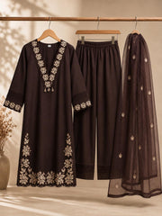 Classic Chocolate Brown Cotton Cut Work Kurta Set with Dupatta