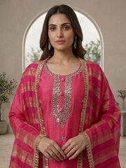 Beautiful Pink Shimmer Embroidered Kurta Set with Dupatta