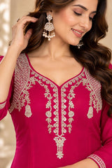 Stunning Pink Embroidered Chinon Kurta Palazzo Set