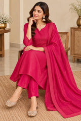 Graceful Rani Pink Roman Shimmer A Line Kurta Set