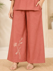 Elegant Dusty Rose Cotton Silk Embroidered Co-Ord Set