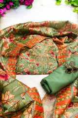 Vintage Garden Bloom – Floral Printed Embroidered Unstitched Suit Set