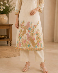 Cream Kota Doriya Kurta Set with Dupatta