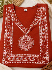 Pure Cotton Rust Printed Kurta Pant Set with Dupatta